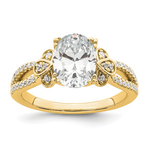 14KT Split Shank (Holds 1.5 carat (9.2x6.9mm) Oval Center) 1/4 carat Diamond Semi-Mount Engagement Ring
