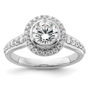 True Origin White Gold 3/8 carat Lab Grown Diamond VS/SI  D E F  Semi Mount Round Fancy Halo Engagement Ring