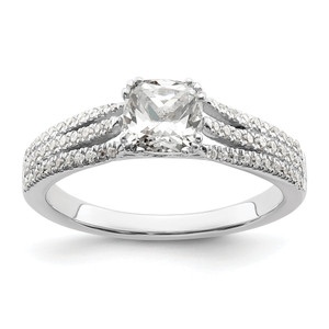 14KT White Gold 3-Row (Holds 3/4 carat (5.4mm) Cushion Center) 1/4 carat Diamond Semi-Mount Engagement Ring