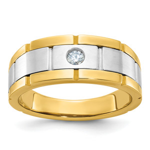 IBGoodman 10KT Two-tone Men's Polished Satin and Grooved 1/10 Carat A Quality Diamond Ring