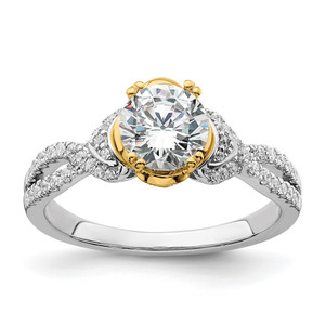 14KT Two-tone Criss-Cross (Holds 1 carat (6.5mm) Round Center) 1/4 carat Diamond Semi-Mount Engagement Ring