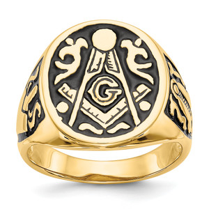 10KT Men's Polished and Grooved with Black Enamel Masonic Ring