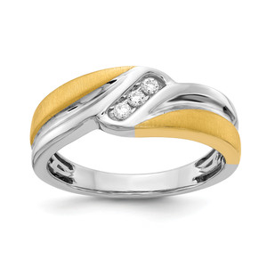 14KT Two-tone 3-Stone 1/10 carat Diamond Complete Men's Ring