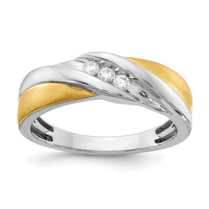 14KT Two-tone 3-Stone 1/6 carat Diamond Complete Men's Ring