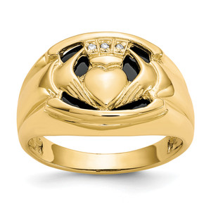 14KT Men's Diamond and Black Onyx Claddagh Ring