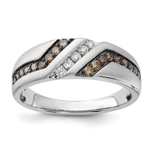 10KT White Gold Polished & Satin White & Brown Diamond Men's Ring