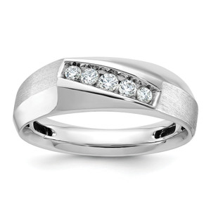 IBGoodman 14KT White Gold Men's Polished and Satin 5-Stone 1/4 Carat AA Quality Diamond Ring