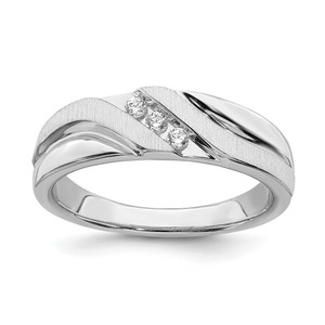 14KT White Gold 3-Stone 1/10 carat Diamond Complete Men's Ring