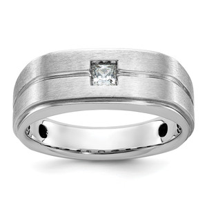14KT White Gold IBGoodman Men's Polished and Satin 1/6 carat Diamond Complete Ring