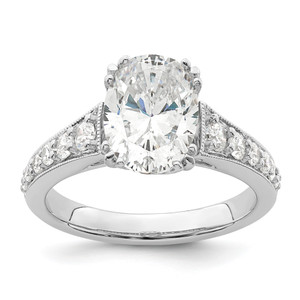 14KT White Gold (Holds 2 carat (10x7.5mm) Oval Center) 3/8 carat Diamond Semi-Mount Engagement Ring