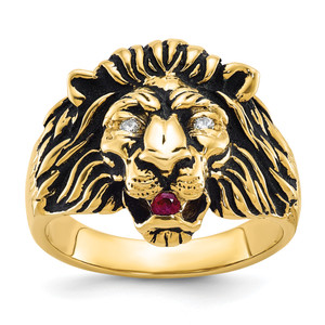 10KT IBGoodman Men's Diamond and Ruby Antiqued Lion Complete Ring