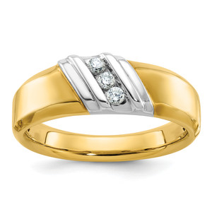 IBGoodman 14KT Two-tone Men's Polished 3-Stone 1/6 Carat AA Quality Diamond Ring