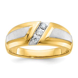 IBGoodman 14KT Two-tone Men's Polished and Satin 3-Stone 1/5 Carat AA Quality Diamond Ring