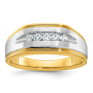 IBGoodman 14KT with White Rhodium Men's Polished Satin and Grooved 5-Stone 1/4 Carat AA Quality Diamond Ring
