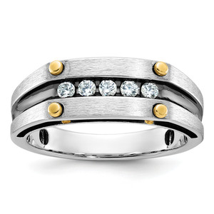 IBGoodman 14KT Two-tone with Black Rhodium Men's Polished Satin and Grooved 5-Stone 1/4 Carat AA Quality Diamond Ring