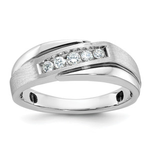 IBGoodman 14KT White Gold with Black Rhodium Men's Polished Satin and Grooved 1/4 Carat AA Quality Diamond Ring