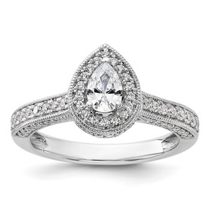 14KT White Gold Halo Plus (Holds 1/2 carat (6x4mm) Pear Center) 1/2 carat Diamond Semi-mount Engagement Ring