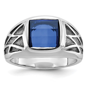 14KT White Gold with Black Rhodium IBGoodman Men's Created Sapphire Complete Ring
