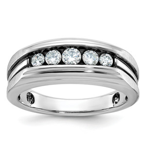 IBGoodman 10KT White Gold with Black Rhodium Men's Polished Satin and Grooved 5-Stone 1/2 Carat A Quality Diamond Ring