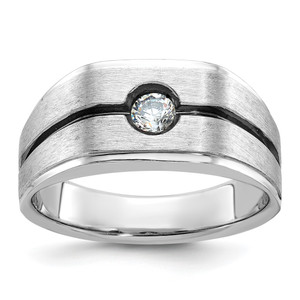 14KT White Gold with Black Rhodium IBGoodman Men's Satin 1/5 carat Diamond Complete Ring