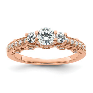 14KT Rose Gold Three Stone Diamond Semi-Mount Engagement Ring