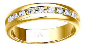 14KT Yellow Gold IBGoodman Men's Polished 9-Stone Diamond Ring