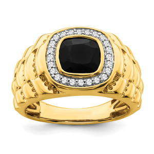 14KT Lab Grown VS/SI FGH Dia and Onyx Textured Men's Ring