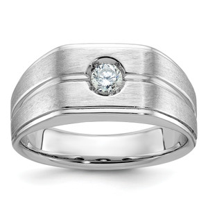 14KT White Gold IBGoodman Men's Polished and Satin 1/5 carat Diamond Complete Ring