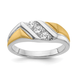 14KT Two-tone 3-Stone 3/8 carat Diamond Complete Men's Ring