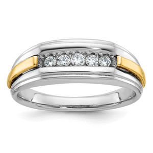 IBGoodman 14KT Two-tone Men's Polished and Grooved 5-Stone 1/4 Carat AA Quality Diamond Ring