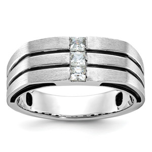 14KT White Gold with Black Rhodium IBGoodman Men's Satin 1/3 carat Diamond Complete Ring