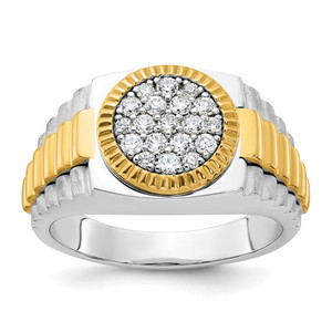 IBGoodman 14KT Two-tone Men's Polished Satin and Ribbed 1/2 Carat A Quality Diamond Round Cluster Ring