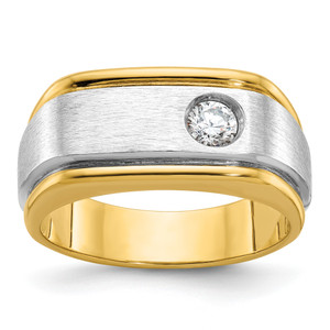 14KT Two-tone IBGoodman Men's Polished and Satin 1/4 carat Diamond Complete Ring