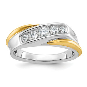 IBGoodman 14KT Two-tone Men's Polished and Grooved 5-Stone 1/2 Carat AA Quality Diamond Ring