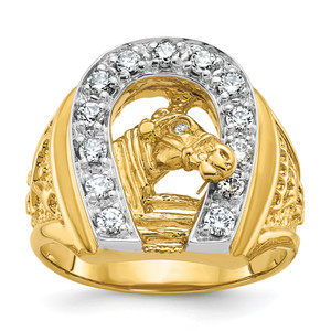 10KT Two-tone IBGoodman Men's Horse and Horseshoe Diamond Complete Ring