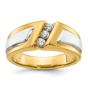 IBGoodman 14KT Two-tone Men's Polished and Satin 3-Stone 1/4 Carat AA Quality Diamond Ring