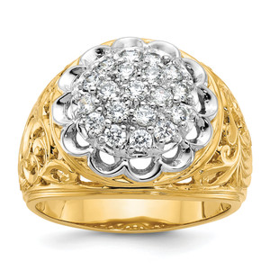 IBGoodman 10KT Two-tone Men's Polished Filigree 1 Carat AA Quality Diamond Round Cluster Ring Mounting