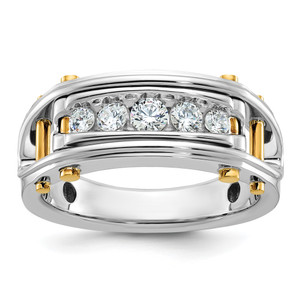 IBGoodman 14KT Two-tone Men's Polished Grooved and Cut-Out 5-Stone 1/2 Carat AA Quality Diamond Ring