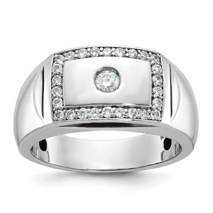 IBGoodman 14KT White Gold Men's Polished and Cut-Out 1/2 Carat AA Quality Diamond Rectangle Ring