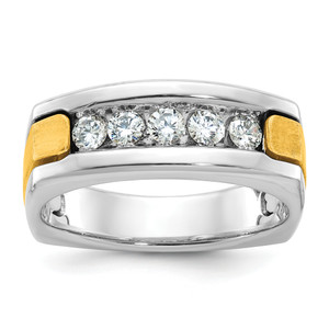 IBGoodman 14KT Two-tone Men's Polished Satin and Grooved 5-Stone 1/2 Carat AA Quality Diamond Square Ring