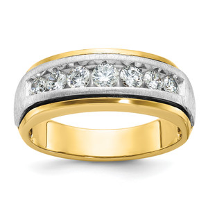 IBGoodman 14KT Two-tone Men's Polished Satin and Grooved 7-Stone 3/4 Carat AA Quality Diamond Ring