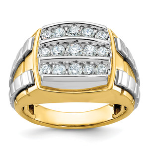 IBGoodman 10KT Two-tone Men's Polished and Grooved 3-Row 1 Carat A Quality Diamond Cluster Ring