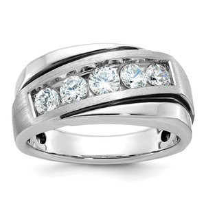 IBGoodman 10KT White Gold with Black Rhodium Men's Polished Satin and Grooved 1 Carat A Quality Diamond Ring