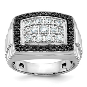 IBGoodman 14KT White Gold Men's Polished and Textured 1 Carat Black and White Diamond Cluster Ring