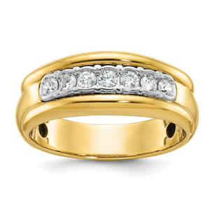 IBGoodman 14KT Two-tone Men's Polished and Grooved Bezel Set 7-Stone 1/2 Carat AA Quality Diamond Ring