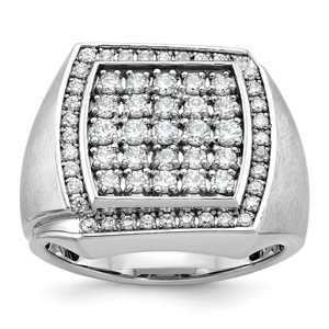 IBGoodman 10KT White Gold Men's Polished and Satin 1 1/3 Carat A Quality Diamond Cluster Ring