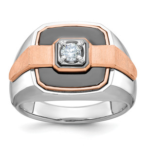IBGoodman 14KT White and Rose Gold with Black Rhodium Men's Polished and Satin 1/3 Carat AA Quality Diamond Ring