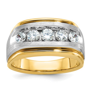 IBGoodman 10KT Two-tone Men's Polished Satin and Grooved 5-Stone 1 Carat A Quality Diamond Ring