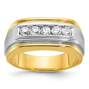IBGoodman 14KT Two-tone Men's Polished Satin and Grooved 5-Stone 1/2 Carat A Quality Diamond Ring