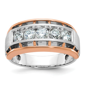 IBGoodman 10KT White and Rose Gold Men's Polished Satin and Cut-Out 5-Stone 1 Carat A Quality Diamond Ring